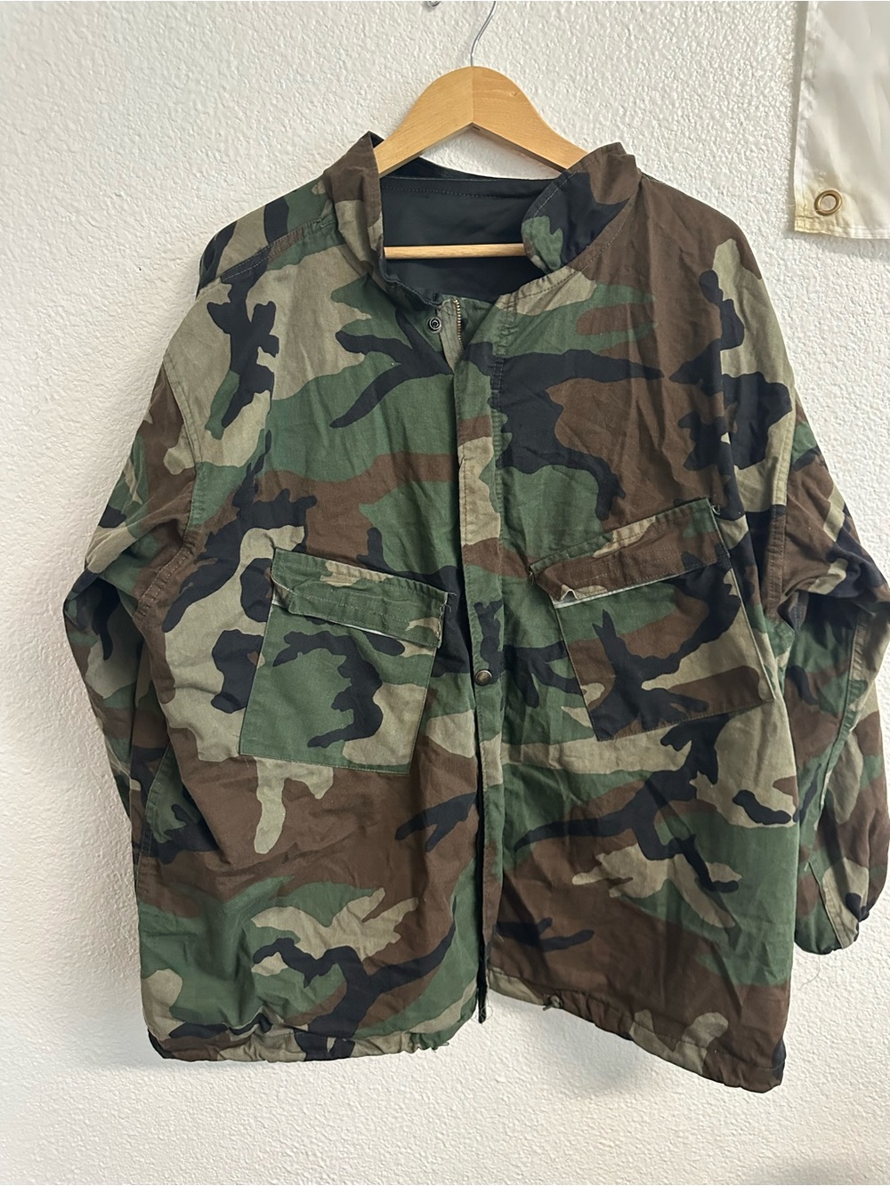 Vintage 1984 US Military Woodland Camo Chemical Protective Jacket XXL